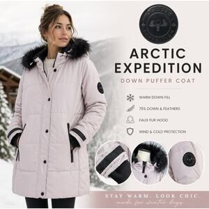 NWOT Arctic Expedition Down Puffer Sz XL Detach Hood Full Zip Snap Pkts